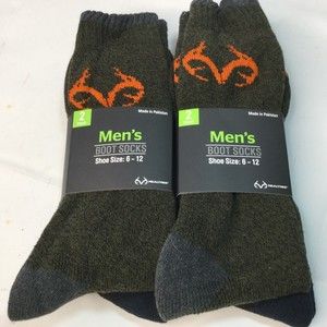 New 2 Pack Men’s Black & Gray Realtree Boot Socks Fits Shoe Size 6-12